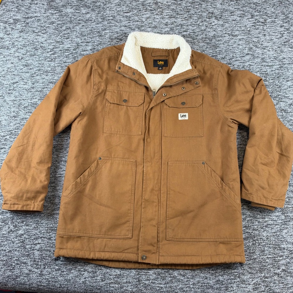 Lee Mens Medium Brown Canvas Sherpa Lined Workwear Chore Jacket Coat
